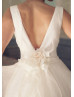 Ivory Cotton Polka Dot Organza V Back Long Wedding Dress